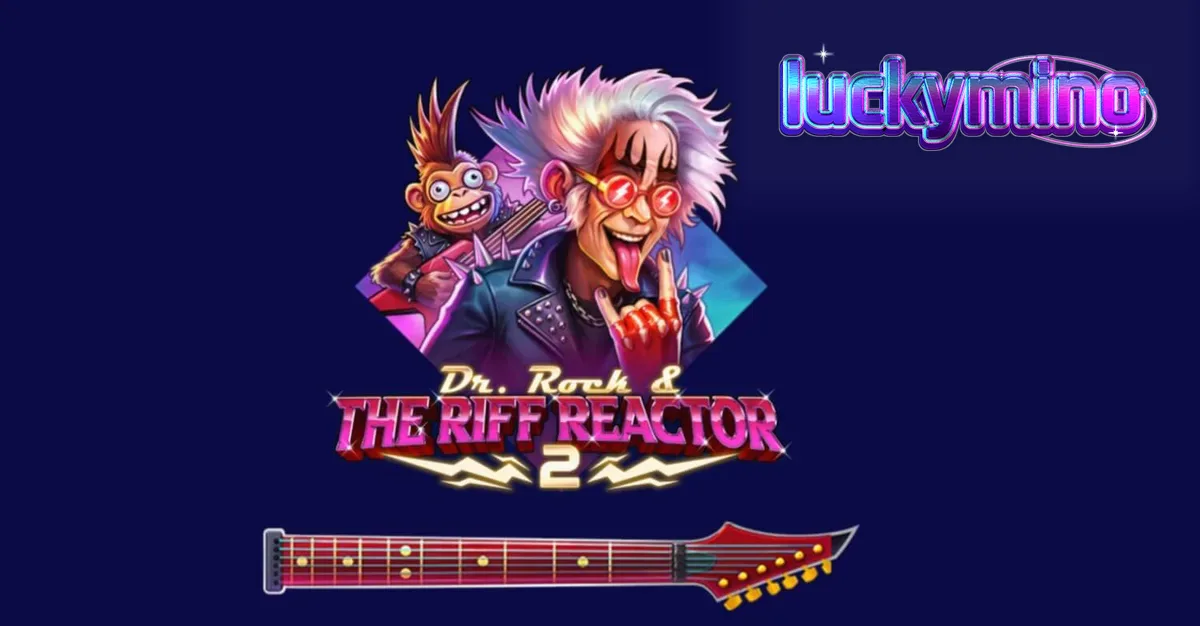 Tampilan visual slot Dr. Rock & the Riff Reactor 2 dengan tema konser rock neon